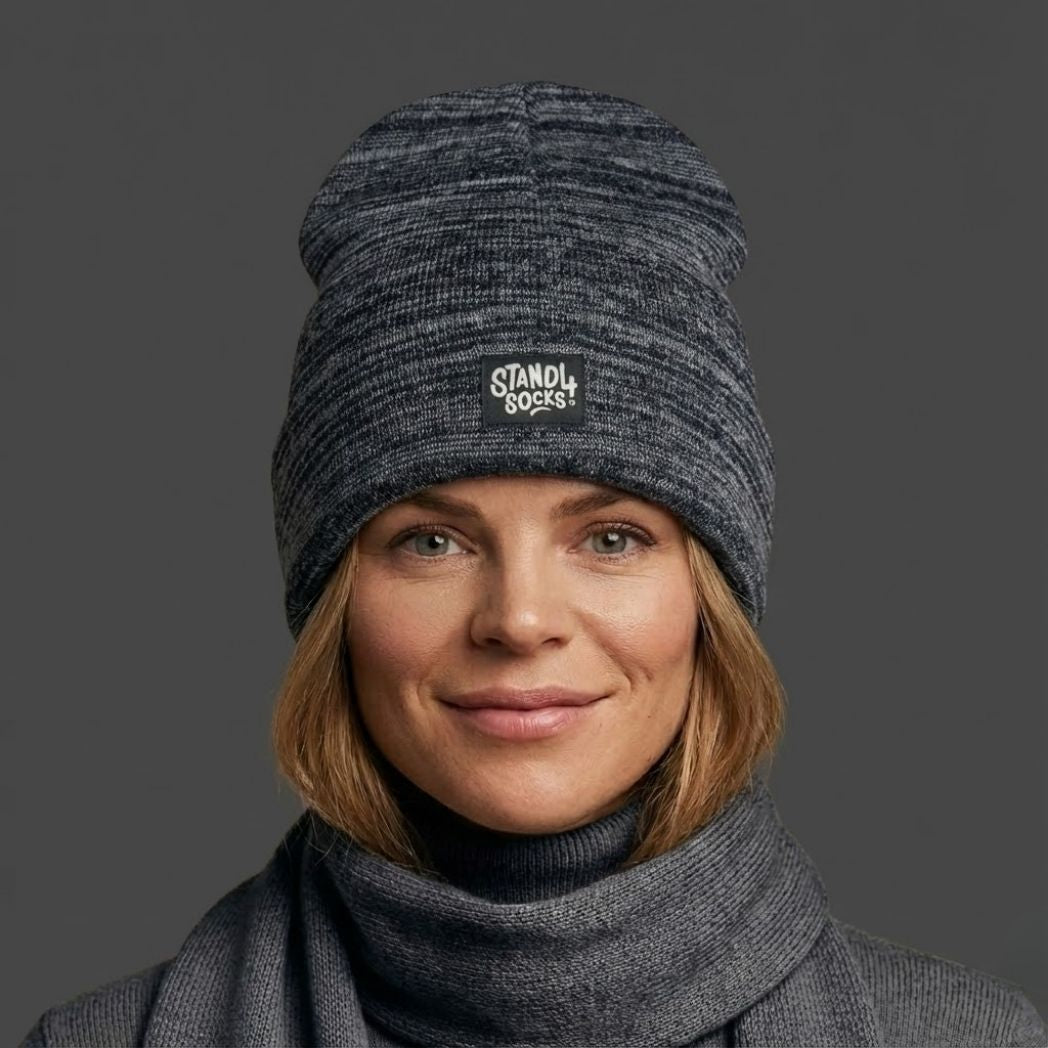 Stand4 Solid Grey Beanie with Patch