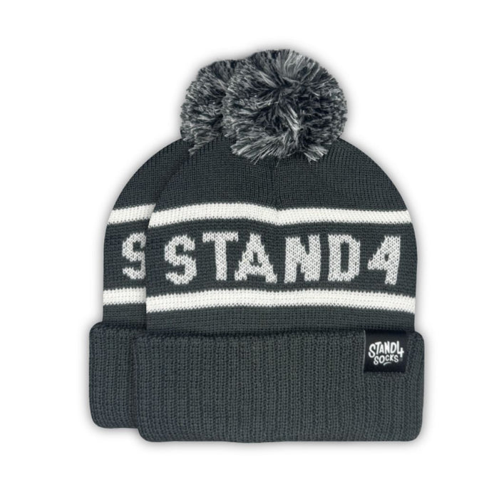 Stand4 Jacquard Grey Beanie with Pompom and Patch