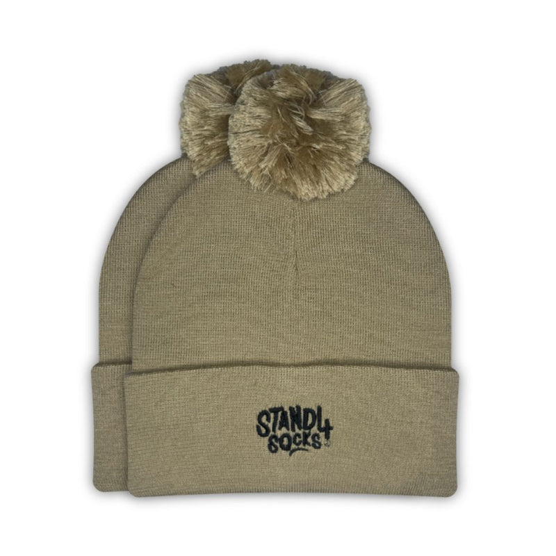 Stand4 Jacquard Beige Beanie with Pompom and Patch