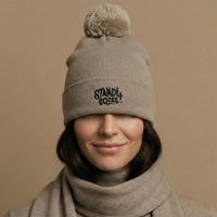 Stand4 Jacquard Beige Beanie with Pompom and Patch