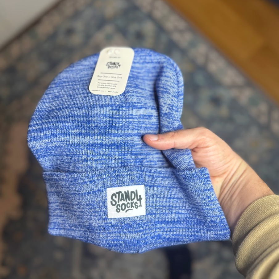 Stand4 Solid Blue Beanie with Patch